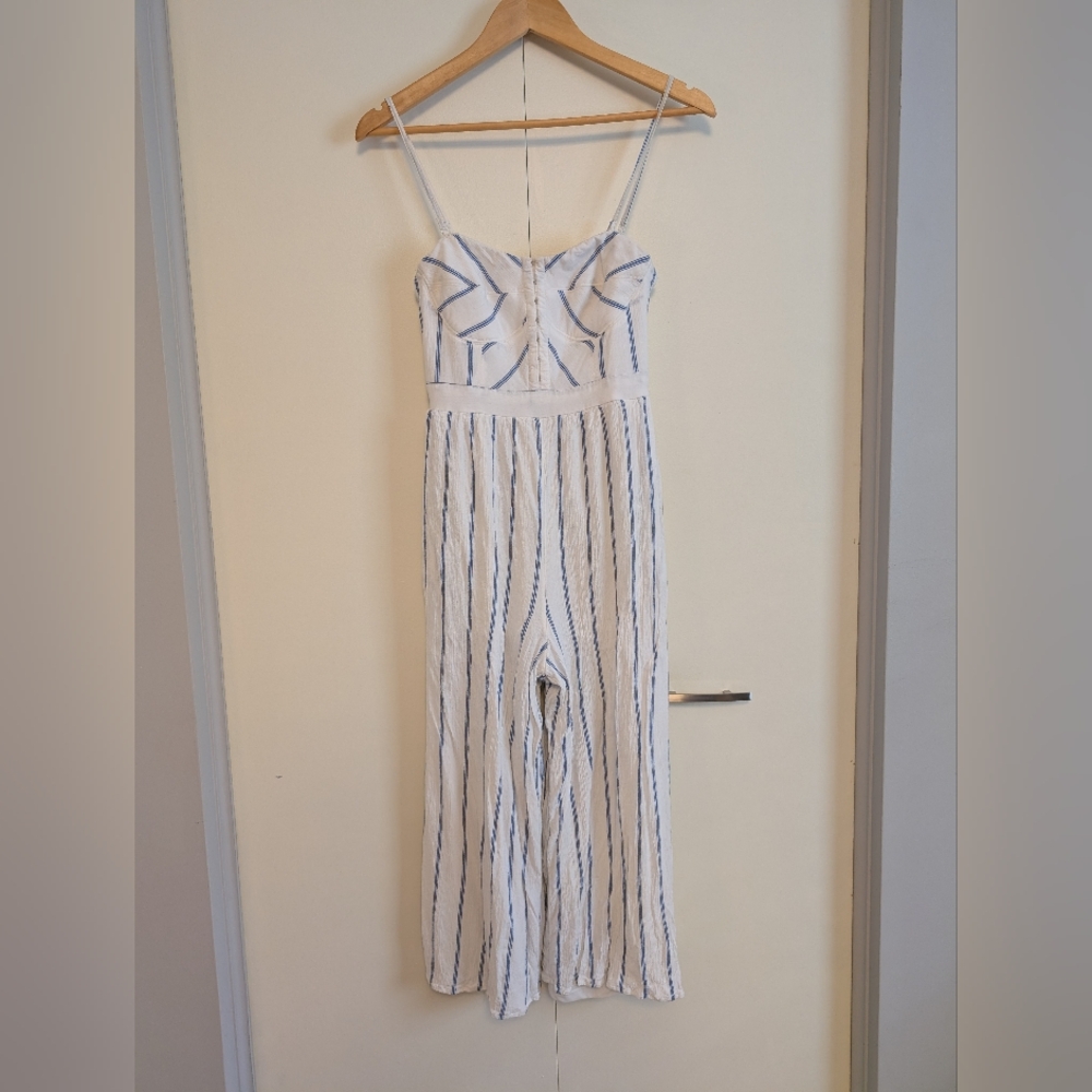 Striped White and Blue Jumpsuit